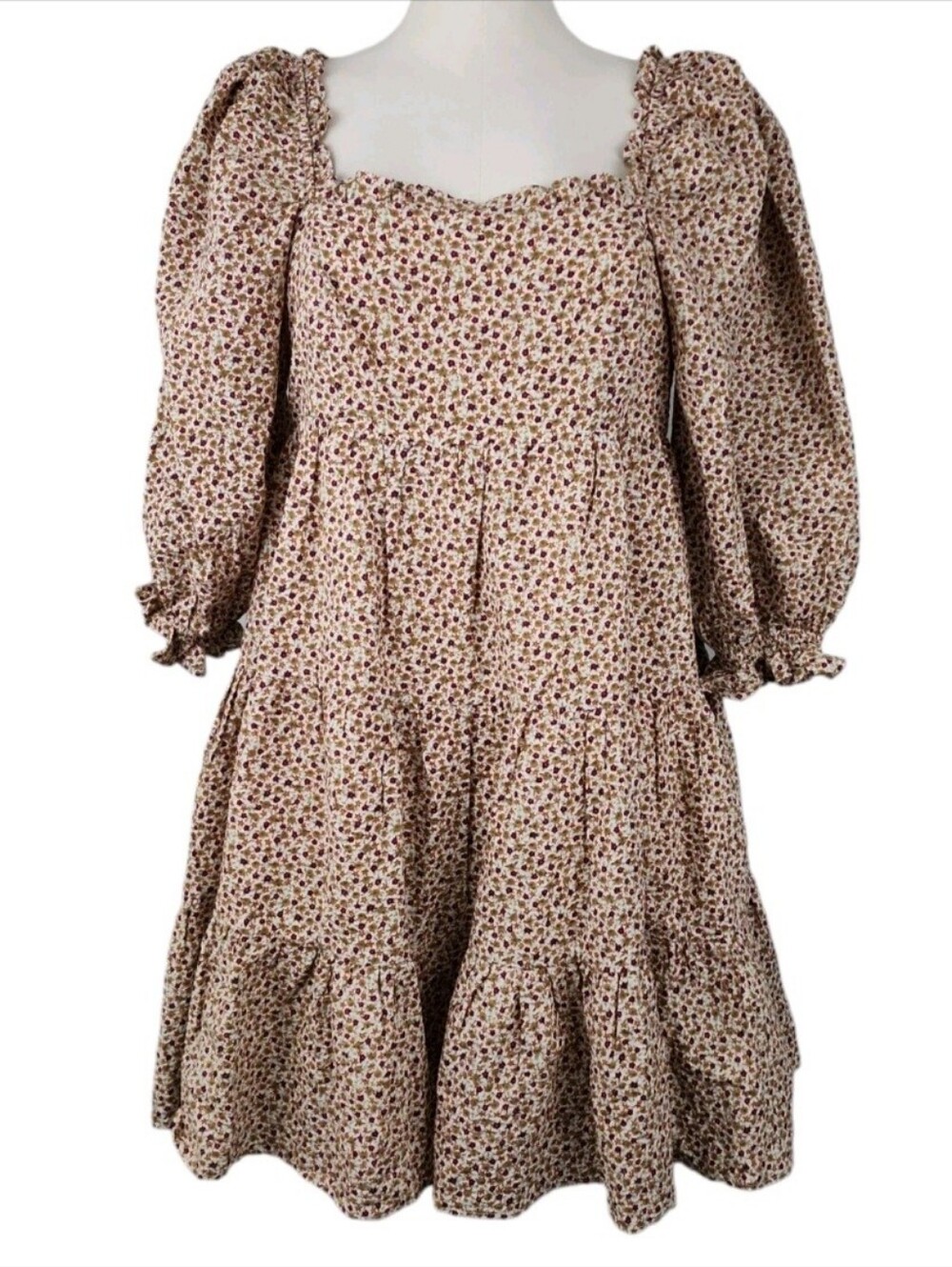Storia Floral Tiered Babydoll Dress Sz M Puff Sleeves Cottagecore Peasant